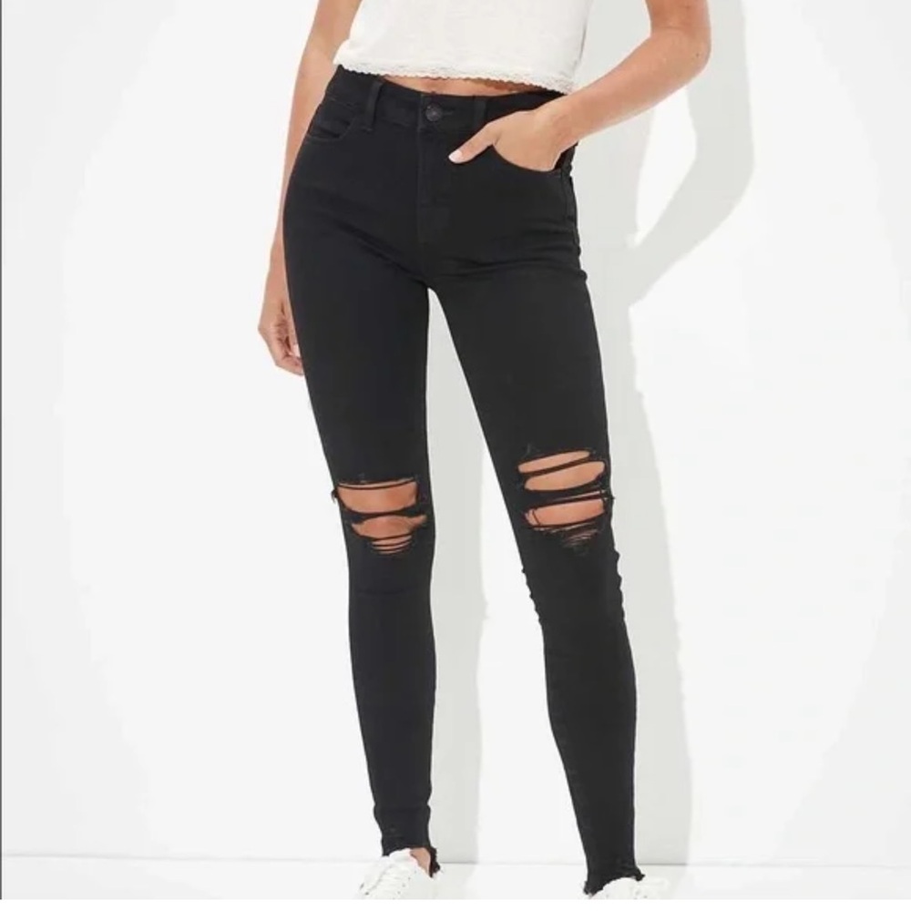 American Eagle Dream Jean black high rise destructed jegging, 0/2 Reg